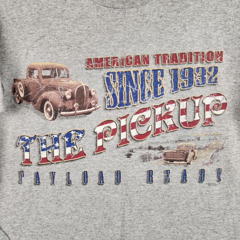 American Tradition Ford Pickup Truck Shirt Mens Large Gray Graphic Logo Y2K